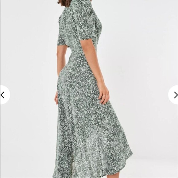 Missguided Green Abstract Pattern Puff Sleeve V-Neck Wrap Maxi Dress Size 8 - Picture 2 of 9